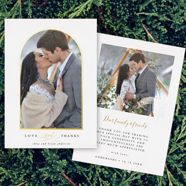 Elegant Arch Love & Thanks Photo Wedding Thank You (Front & Back)