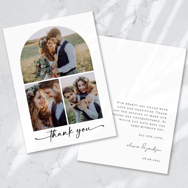 Elegant Arch Multi Photo Collage Wedding Thank You Card (Creator Uploaded)