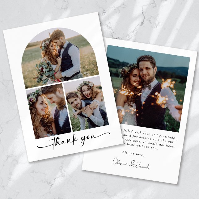 Elegant Arch Multi Photo Collage Wedding Thank You Card (Creator Uploaded)