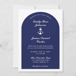Elegant Arch Navy & White Nautical Wedding Invitation