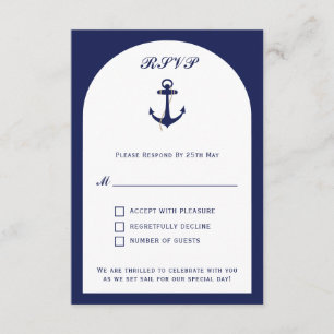 Elegant Arch Navy & White Nautical Wedding RSVP Enclosure Card