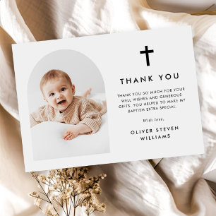Elegant Arch Photo Baptism Thank You Card