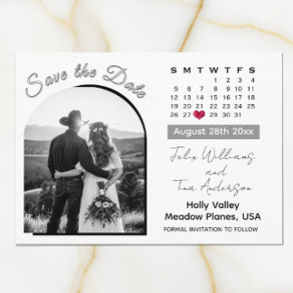 Elegant Arch Photo Black / White Wedding Calendar Save The Date