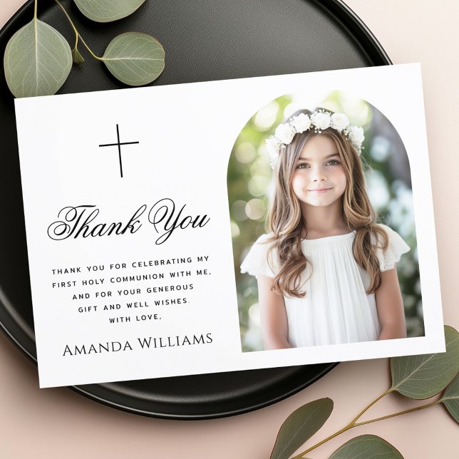 Elegant arch photo cross  First Holy Communion Thank You Card (Elegant arch photo cross First Holy Communion Thank You Card)