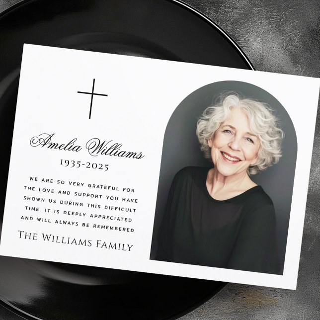 Elegant arch photo cross funeral sympathy thank you card (Elegant arch photo cross funeral sympathy thank you card)