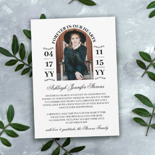 Elegant Arch Photo Forever In Our Hearts Death Announcement
