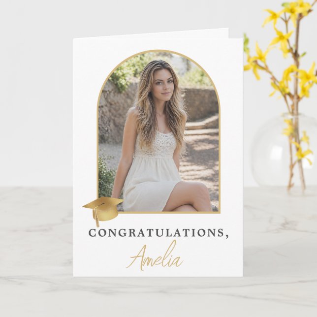 Elegant Arch Photo Graduation Congratulations  Card (Yellow Flower)