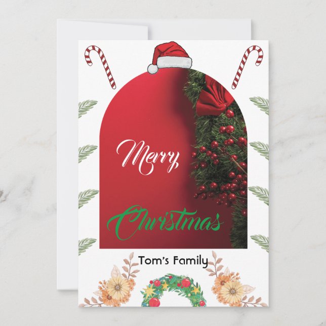 Elegant arch photo green foliage merry christmas holiday card (Front)