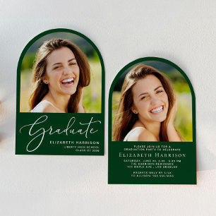 Elegant Arch Photo Green Graduation Party Invitation