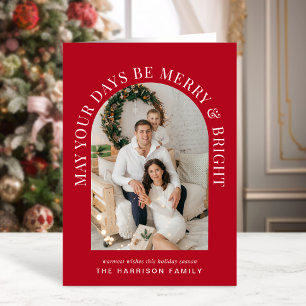 Elegant Arch Photo Merry And Bright Red Christmas Card