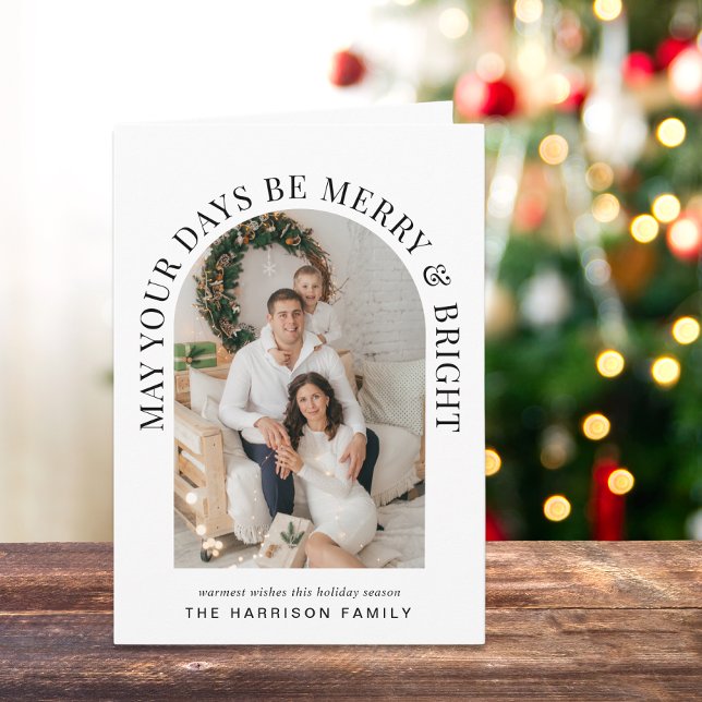 Elegant Arch Photo Merry Bright Christmas Card (Share the love and warmth of the season with a personalized arch photo Christmas card)