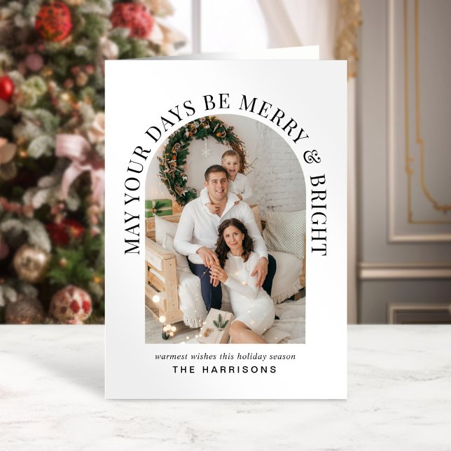 Elegant Arch Photo Merry Bright Christmas Card (Share the love and warmth of the season with an elegant arch photo Christmas card)