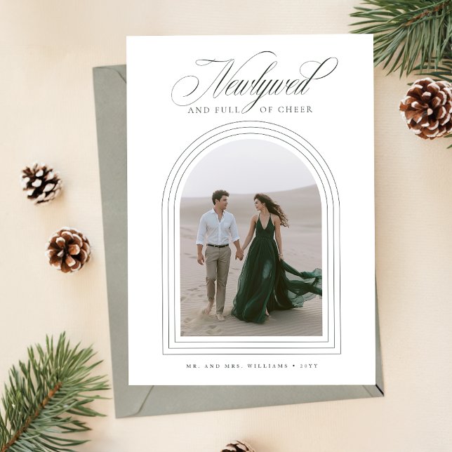 Elegant Arch Photo Newlywed Married Christmas Holiday Card (Creator Uploaded)
