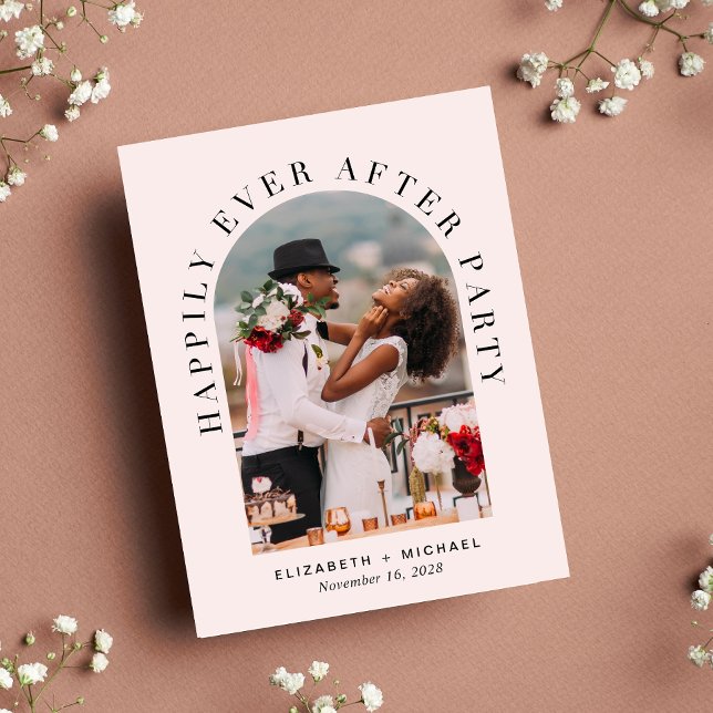 Elegant Arch Photo Pink Wedding Reception Invitation Postcard (Creator Uploaded)