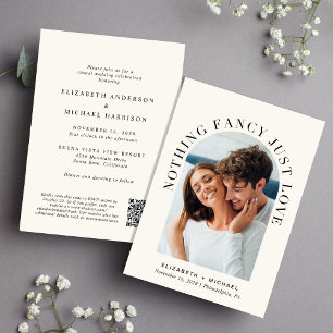 Elegant Arch Photo QR Code Cream Casual Wedding Invitation