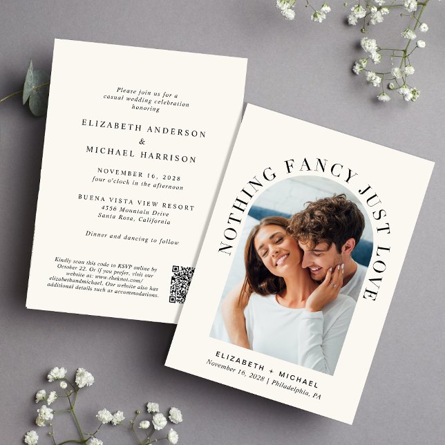 Elegant Arch Photo QR Code Cream Casual Wedding Invitation (Creator Uploaded)