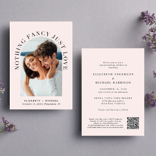 Elegant Arch Photo QR Code Pink Casual Wedding Invitation