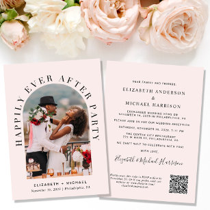 Elegant Arch Photo QR Code Pink Wedding Reception Invitation