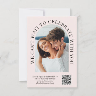 Elegant Arch Photo QR Code Pink Wedding RSVP Card