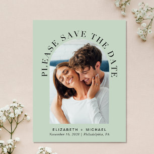 Elegant Arch Photo QR Code Sage Save The Date Announcement Postcard
