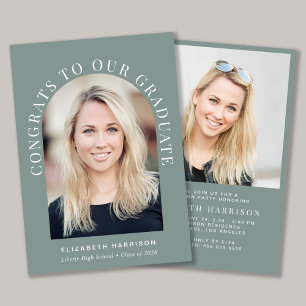 Elegant Arch Photo Sage Green Graduation Party Invitation