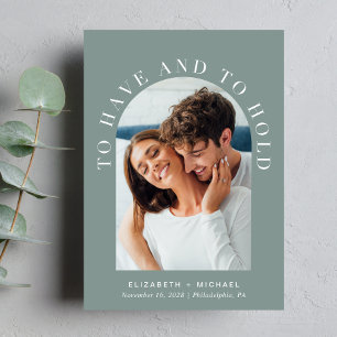 Elegant Arch Photo Sage Green Wedding Invitation