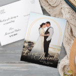 Elegant Arch Photo Script Modern Love Thanks Postcard<br><div class="desc">Stylish Modern Custom Photo Vertical Thank You Postcard, designed with white romantic script text Love and Thanks over a black gradient on a vertical photograph. The simple design features a double arch, which represents two persons becoming one in their life together. You can easily personalise this template online with our...</div>