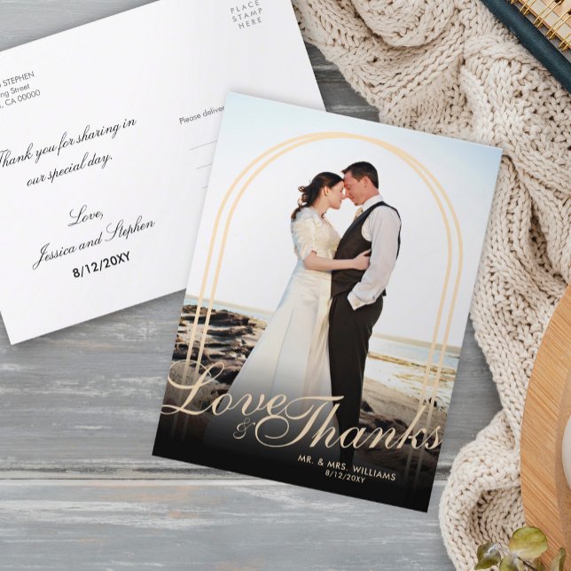 Elegant Arch Photo Script Modern Love Thanks Postcard (Creator Uploaded)