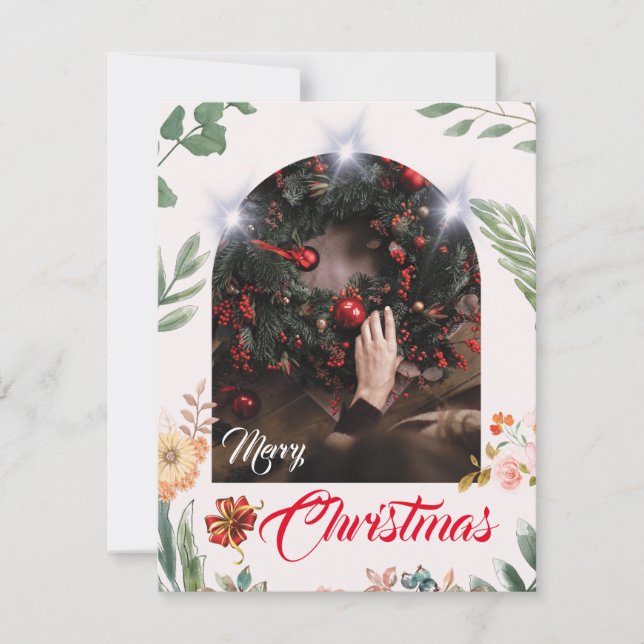 Elegant arch photo typography merry christmas holiday card (Front)