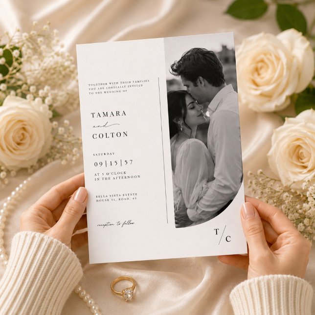 Elegant Arch Photo Wedding Invitation Template. (Creator Uploaded)