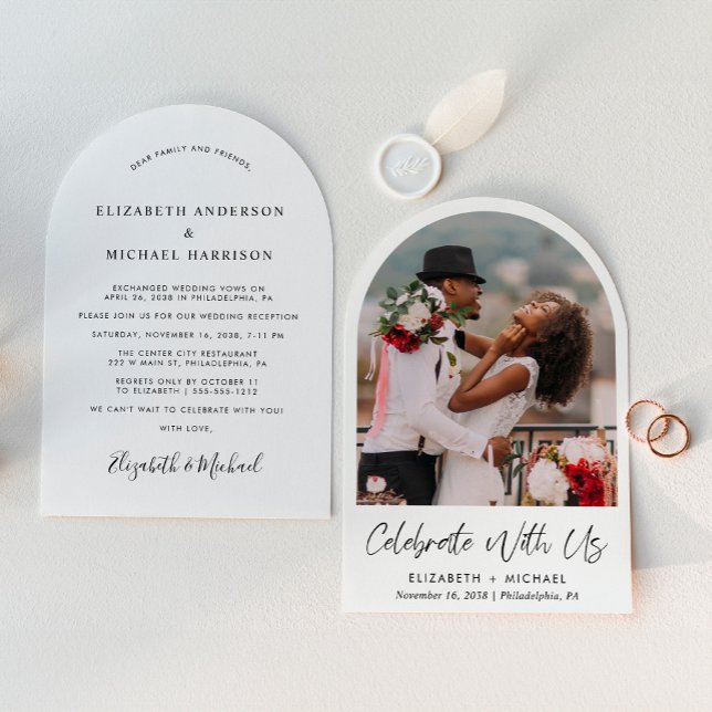 Elegant Arch Photo Wedding Reception Invitation (From private vows to a grand party - invite family and friends to celebrate your marriage!)