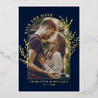 Elegant Arch Photo Wedding Save the Date Gold Foil