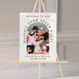 Elegant Arch Photo White Wedding Reception Welcome Acrylic Sign