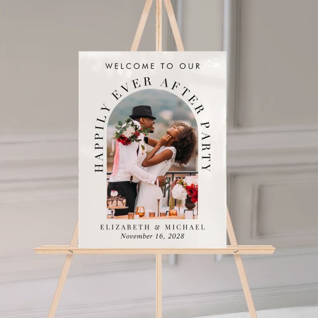 Elegant Arch Photo White Wedding Reception Welcome Acrylic Sign (Creator Uploaded)