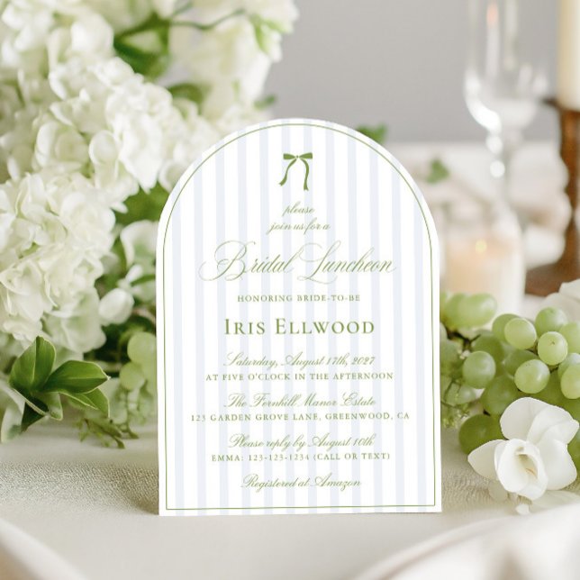 Elegant Arch Sage Green & Blue Bridal Luncheon Invitation (Elegant Arch Sage Green & Blue Bridal Luncheon Invitation)