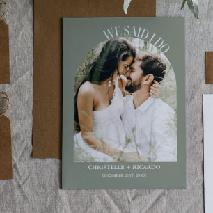 Elegant Arch Sage Green Elopement announcement