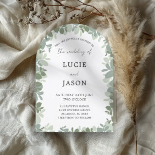 Elegant Arch Sage Green Eucalyptus Wedding Invitation