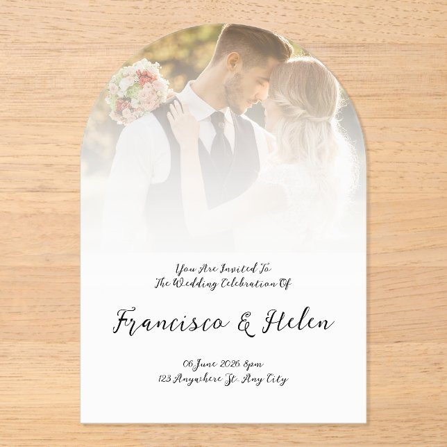 Elegant Arch-Shaped Custom Photo Wedding Acrylic Invitations (Front)