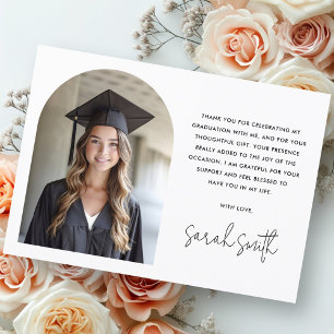 Elegant arch simple classic white photo graduation thank you card