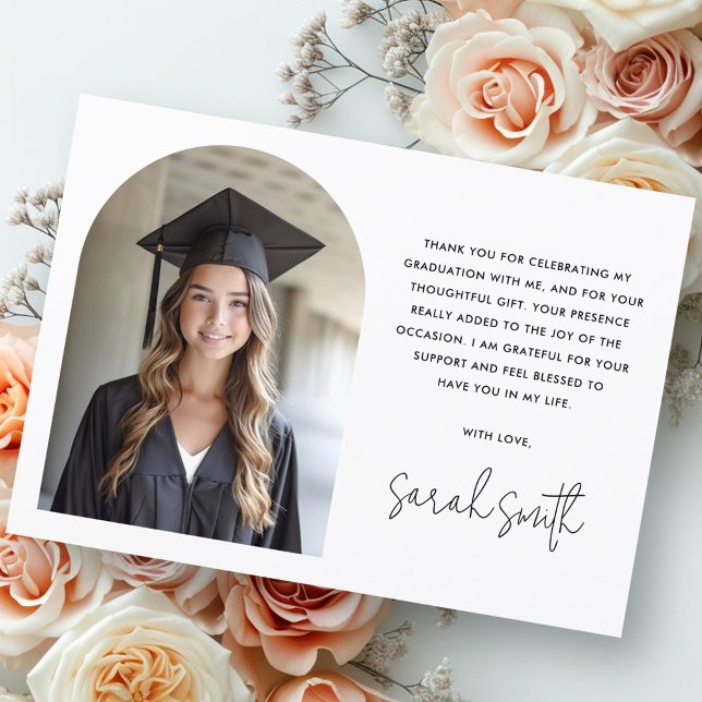Elegant arch simple classic white photo graduation thank you card (Elegant arch simple classic white photo graduation thank you card)