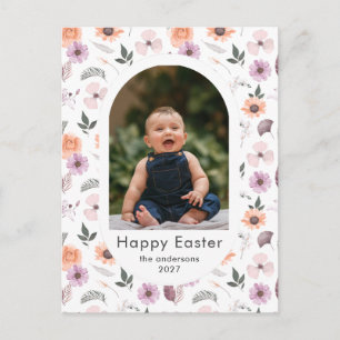 Elegant Arch Spring Floral Easter Family Photo Holiday Postcard