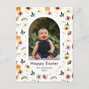 Elegant Arch Spring Floral Easter Family Photo Holiday Postcard