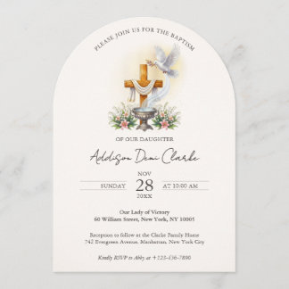 Elegant Arch Watercolor Catholic Baptism Invitation