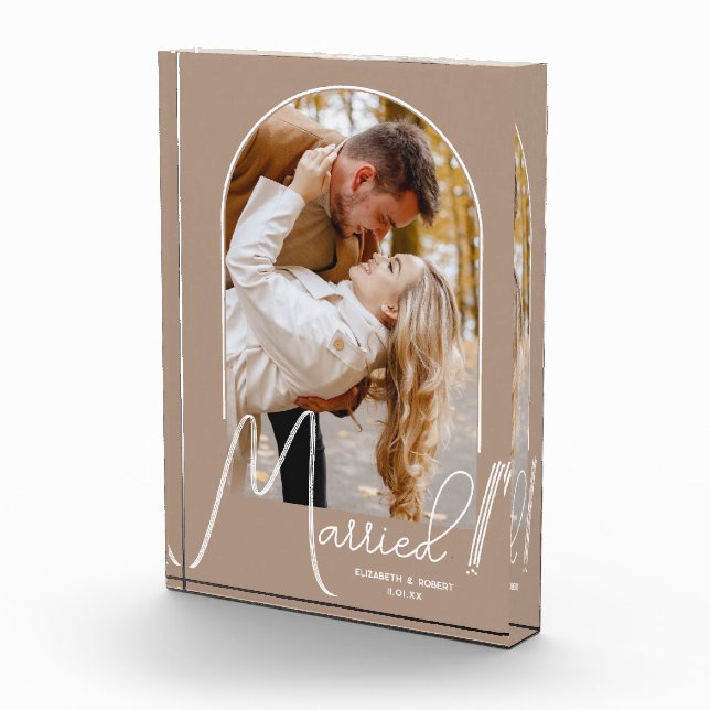 Elegant Arch Wedding Beige Photo Block (Right)