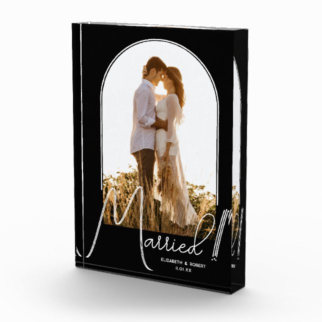 Elegant Arch Wedding Black Photo Block (Right)