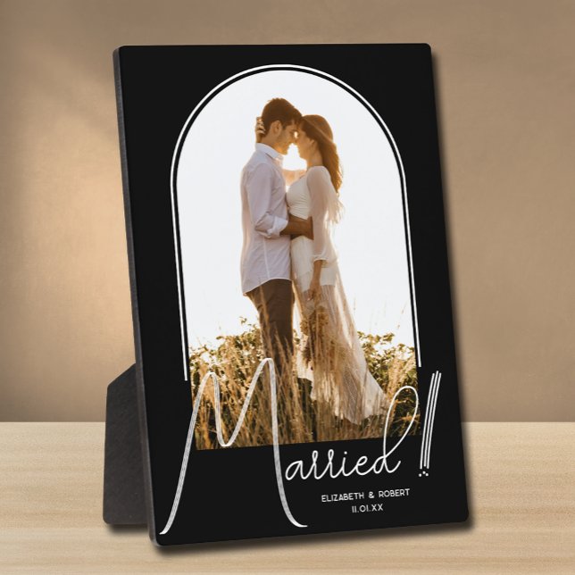 Elegant Arch Wedding Photo Black Plaque (Creator Uploaded)