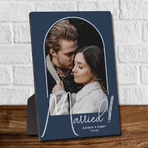 Elegant Arch Wedding Photo Navy Blue Plaque