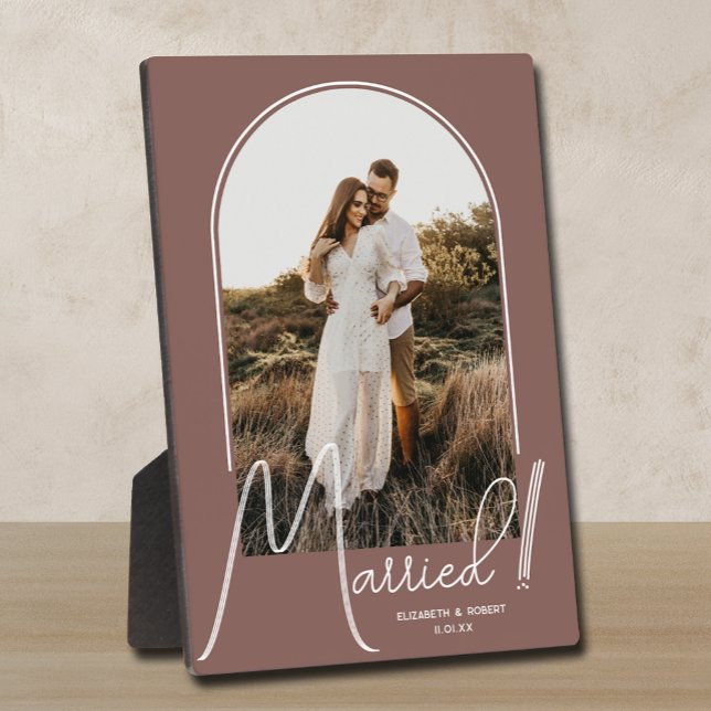 Elegant Arch Wedding Photo Rose Taupe Plaque (Creator Uploaded)