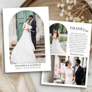 Elegant Arch Wedding Photo Trio Thank You Card