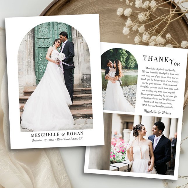 Elegant Arch Wedding Photo Trio Thank You Card (Elegant Arches wedding photo thank you card by Darling & May)